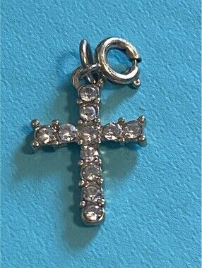 Silver Cross Religious Round Clip on Dangle Charm For Bracelet or neklace